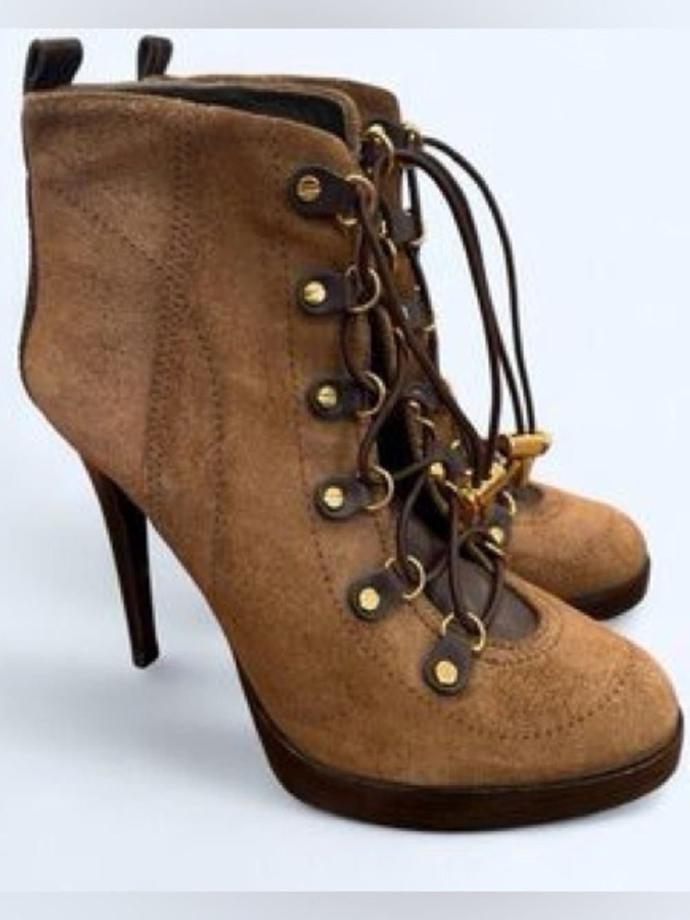 Tory Burch Tan Heeled Lace-Up Boots